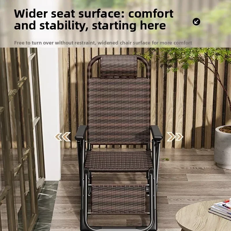 Rattan chair rattan woven folding lunch break recliner home leisure backrest elderly lazy chair durable nap bed folding chair