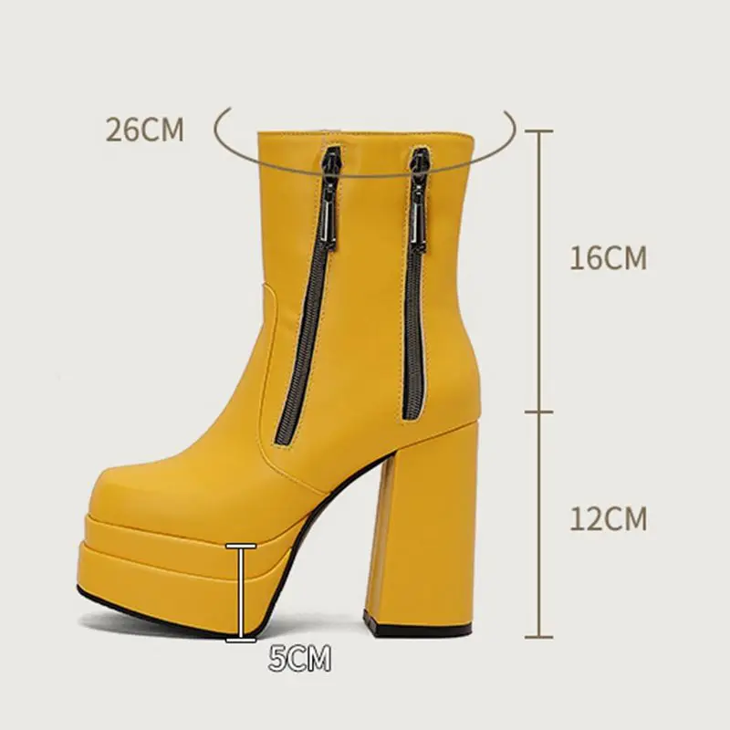 REAVE CAT Fashion Women Ankle Boots Toe Chunky Heels 12cm Platform 5cm 49 50 Sexy Party Booties