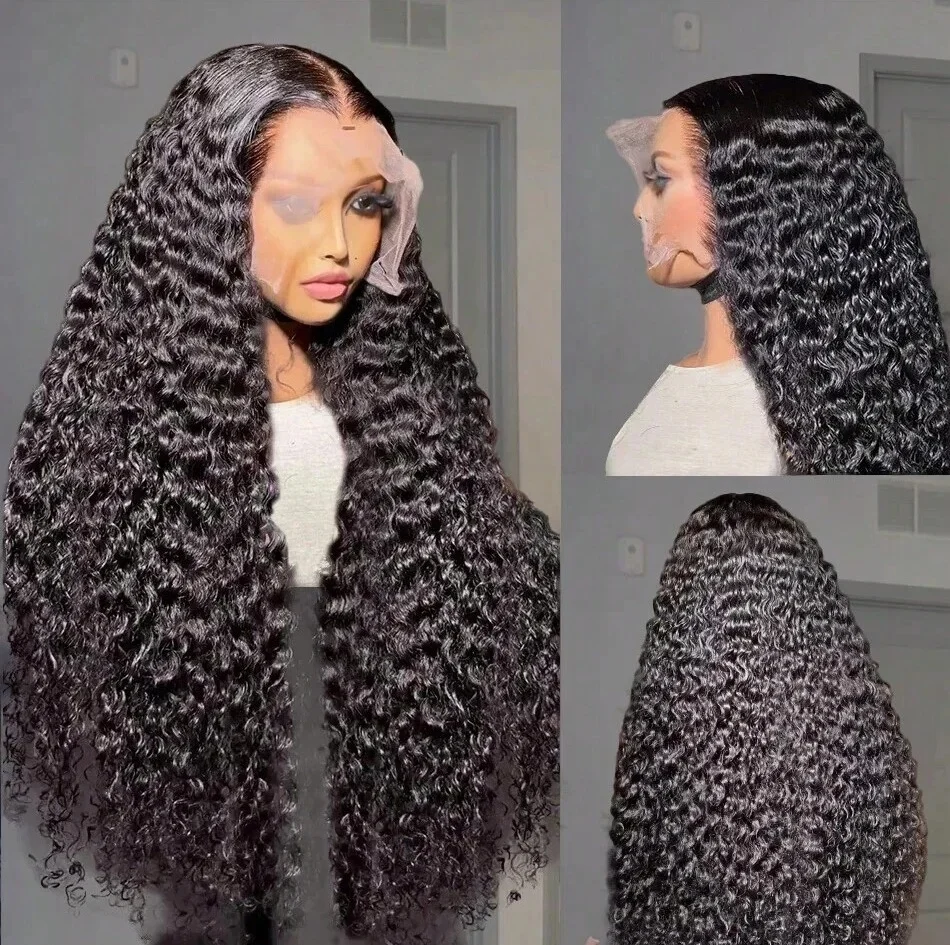 200% Density 4x4 Kinky Curly Lace Closure Wig Human Hair Pre Plucked With Baby Hair 13x4 Lace Frontal Wigs For Women