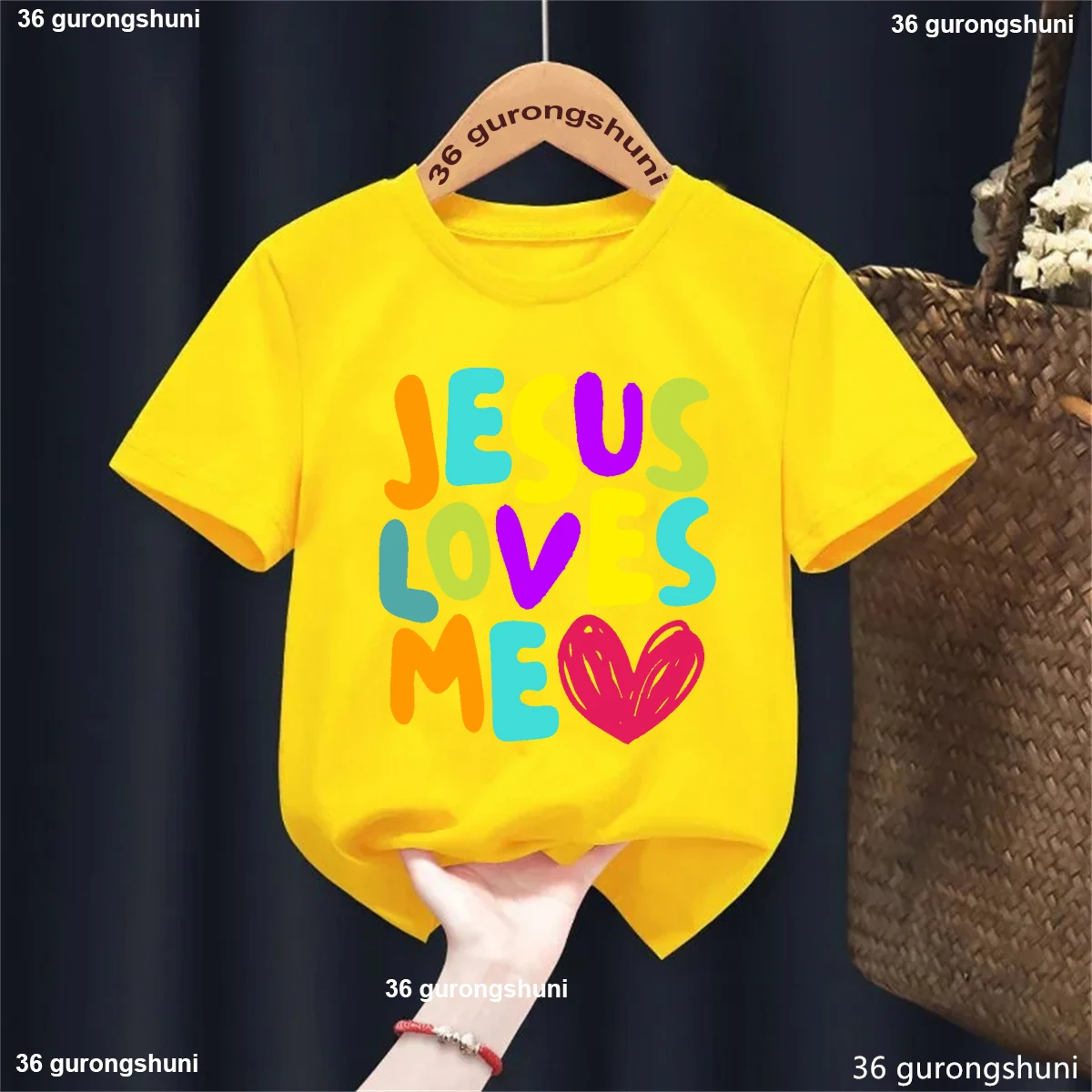 Colorful Rainbow Jesus Loves Me Heart Printed Tshirt Boys/Girls Kawaii Children'S Clothing Summer Short Sleeve Black T-Shirt