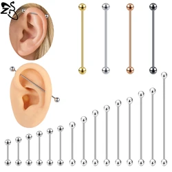 ZS 1 Piece 14G Stainless Steel Industrial Earrings With Chain Dangle Barbell Pearl Ear Cartilage Helix Tragus Piercings Jewelry