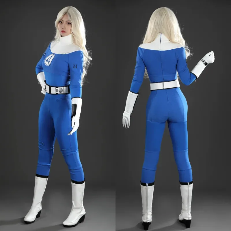 Susan tempestade cosplay traje mulher adulta macacão invisível azul fantasias fantásticas roupa halloween comic con terno fggf;'4