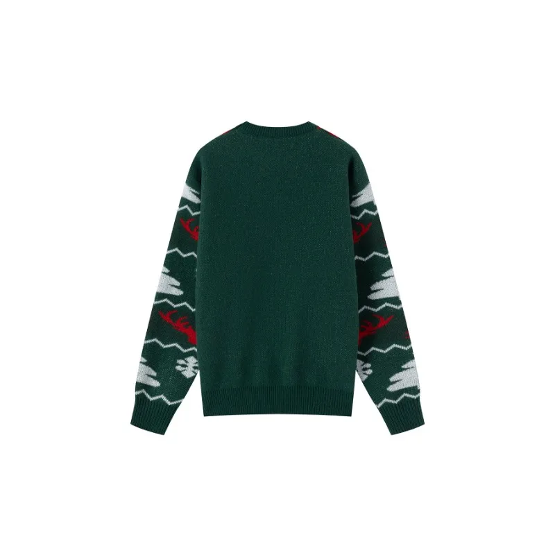 Maglione natalizio girocollo ampio verde pullover alla moda da uomo girocollo camicia a maniche lunghe con fondo
