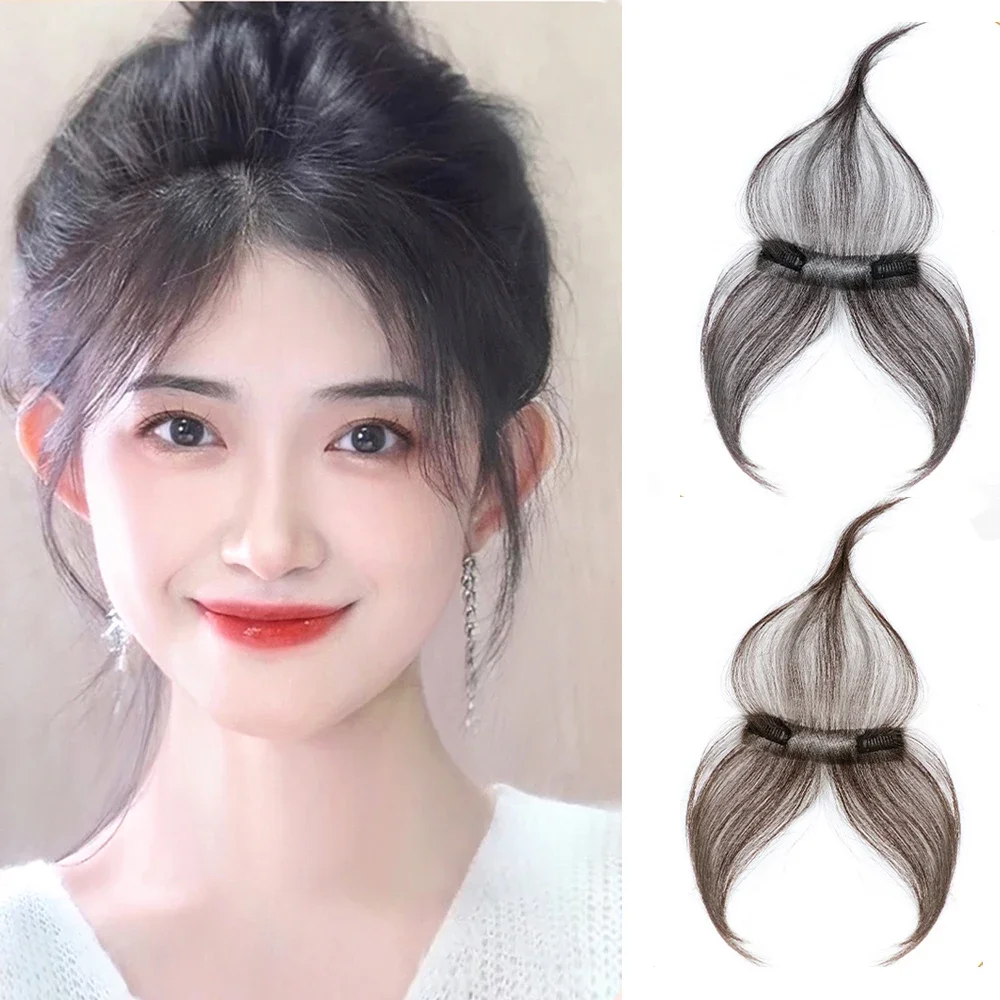 Human Baby Hair Bangs 100% Real Human Hair Piece for Women Clip on Bangs 360° 3D Cover Wispy Fake Clip in Hair Extensions