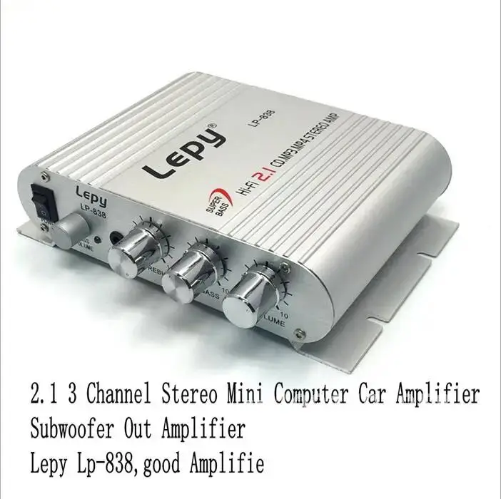 With 12V3A Power+Audio Cable Lepy LP-838 MINI Digital Hi-Fi Car Power Amplifier 2.1CH Digital Subwoofer Stereo BASS Audio Player