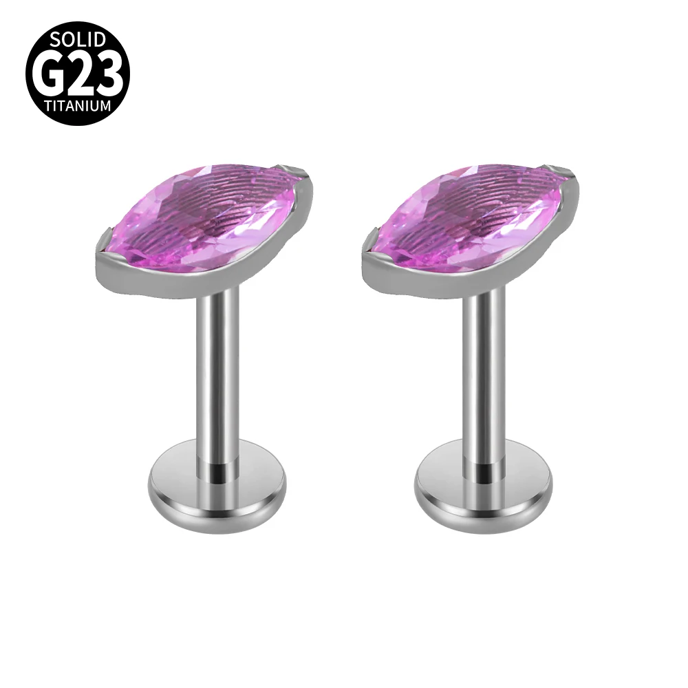 Solid Titanium Marquise Labret Lip Piercing Opal CZ Earring