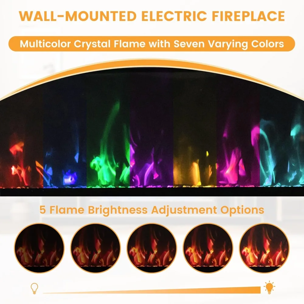 مدفأة كهربائية مثبتة مقاس 18 بوصة مع رف عائم مقاس 32 بوصة، وحدة الكل في واحد تتميز بأحجار كريستال ملونة