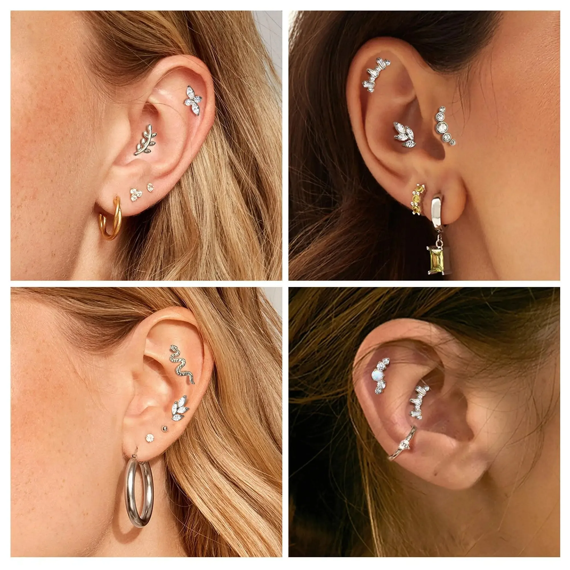 1pc Titanium Leaf Labret Piercing Lip Ring Clear CZ Stud Earring Internally Threaded Tragus Piercing Body Jewelry