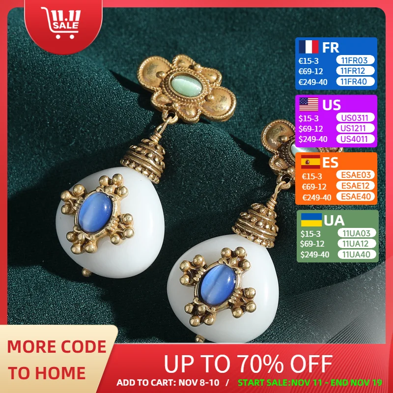 

Vintage Glass Bee Drop Earrings Luxury Designer Jewelry Blue Stone Gold Color Flower Wedding Decorations Gifts Part New 2025