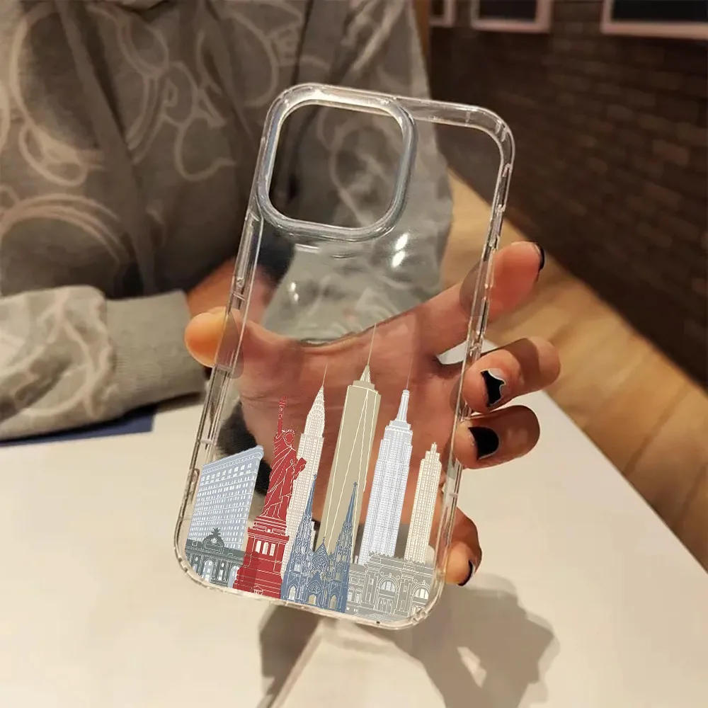 

New York City Aesthetic Preppy Transparent Phone Case Cover for iPhone 16 Pro Max 11 12 13 14 15 7 8 Plus XR XS X XR Hard Funda