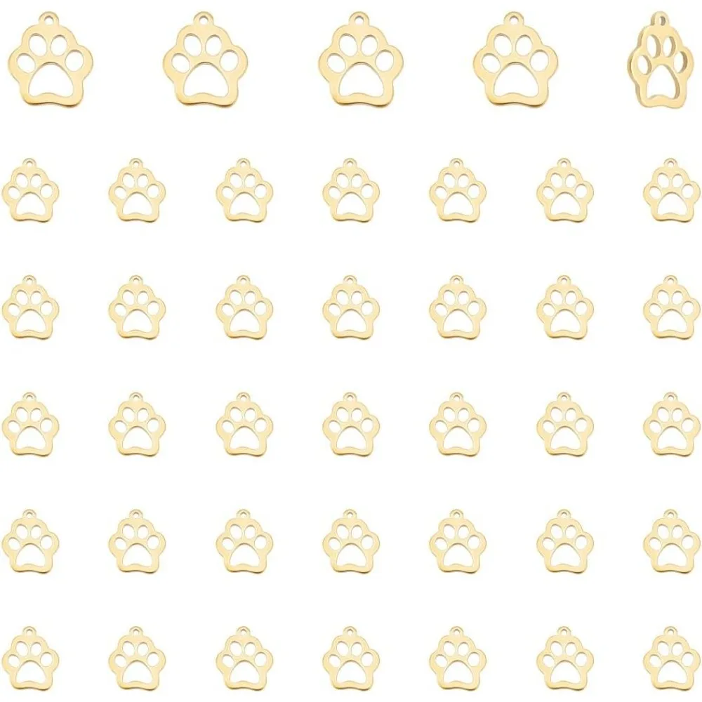 40pcs Real 18K Gold Plated Animal Cat Dog Paw Charms Stainless Steel Paw Print Charms Footprint Charm Metal Puppy making kit