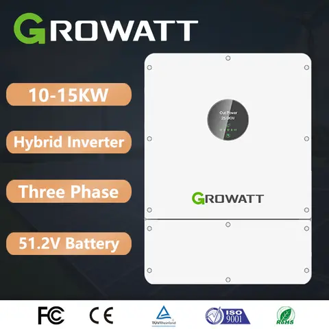 Growatt 10KW 15KW Hybrid Inverter WIT 10K-HU Three Phase Inverter Stock Max Input 1000V IP66 Three Outputs Solar Inverter