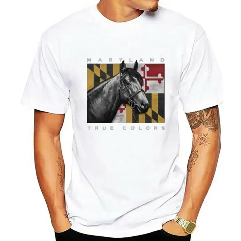 Camiseta de caballo pura sangre con bandera MD, ropa de hombre de colores verdaderos de Maryland, camisetas gráficas