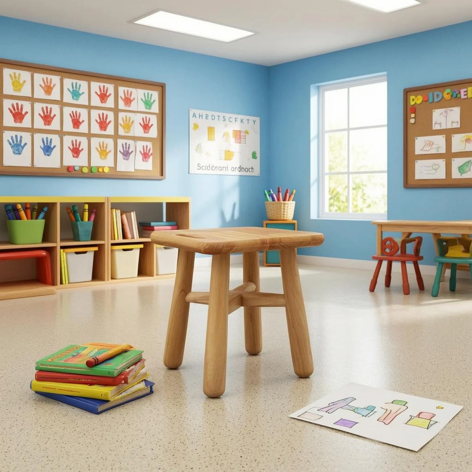 Square Wooden Stool Mortise-and-Tenon Solid Wood Stool Small Wooden Seat Sturdy Seating Furniture Multi-Purpose for School