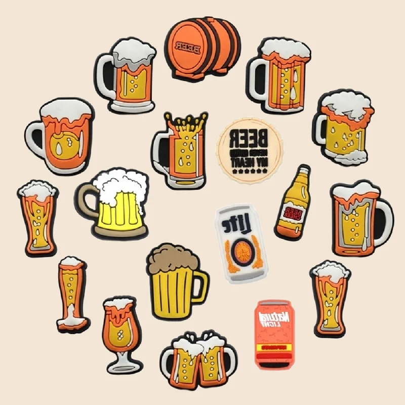 

1-19Pcs Beer Shoe Charms for 1pcs PVC Men Badge Women Sandals Buckle Kids Pins Shoes Decoration Jeans X-mas Gift
