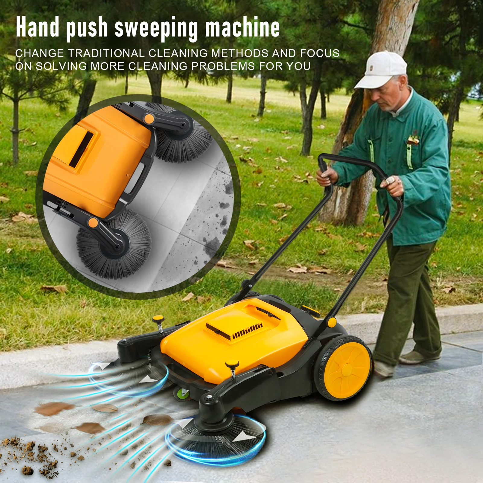 38-inch Floor Sweeper With Walk Behind Outdoor Hand Push Floor Sweeper With 12 Gal Waste Container Sweeping Floor Sweeper Tool