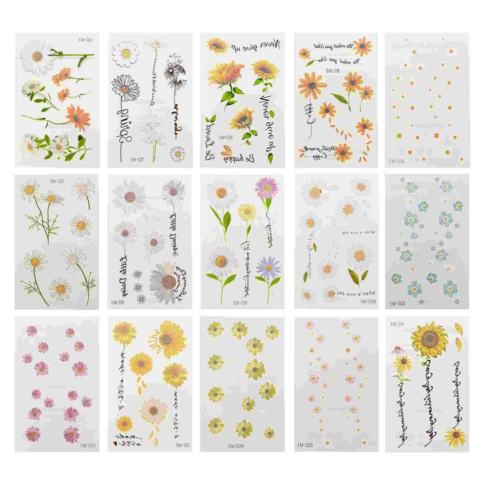 

15 Sheets Sticker Little Daisy Tattoo Men and Women Stickers Floral Temporary Flower Arm Waterproof Body Tattoos