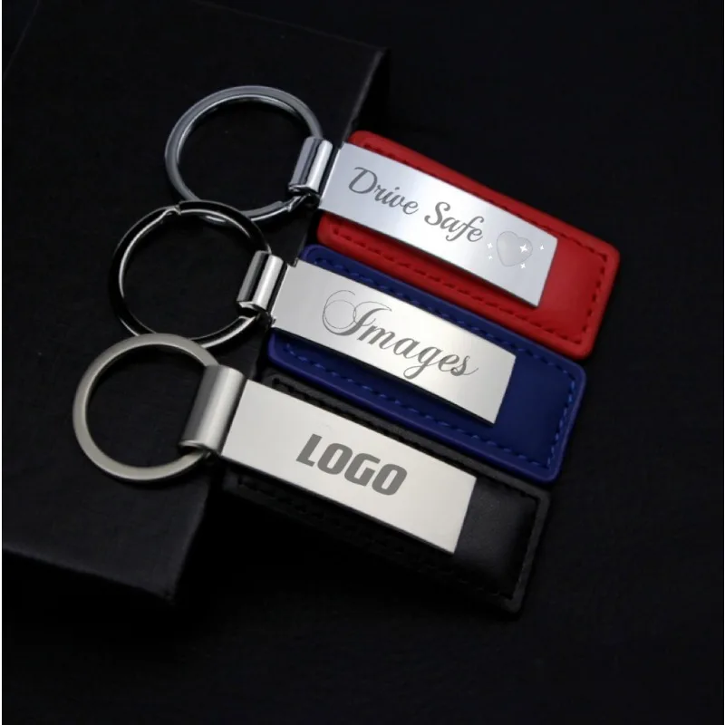 Customized PU Leather Keychain For Men And Women Metal Car Logo Key Chain Pendant Gift Laser Engraving Retro Vintage Keyring