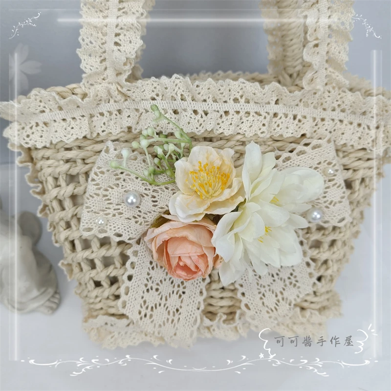 Hand made original sen female hand basket one shoulder bowknot woven baskets handbag Japanese rural wind fresh soft sister