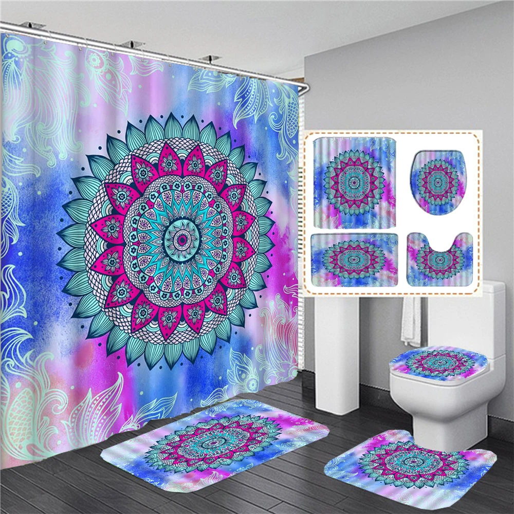 

Datura Bohemian style Bathroom Shower Curtain Set Waterproof Polyester Washable Non-Slip Bath Mat Rugs Carpet Toilet Lid Cover