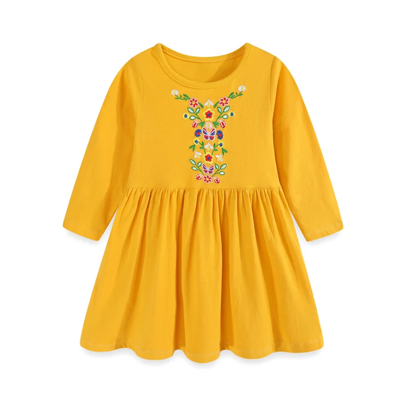 Jumping Meters 4-8T New Arrival Long Sleeve Princess Girls Dresses Dogs Embroidery Autumn Spring Birthday Gift Frocks Baby Dress