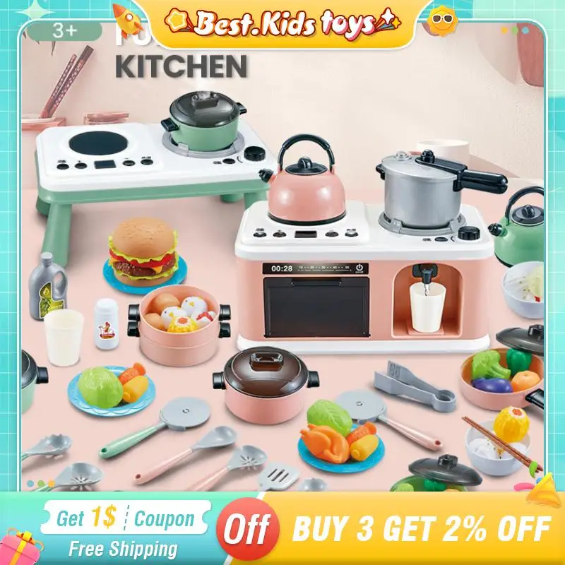 محاكاة المطبخ مجموعة ألعاب الطبخ التعريفي طباخ أدوات المطبخ وعاء مع رذاذ لعب الأطفال منزل اللعب التعليم لعبة هدية