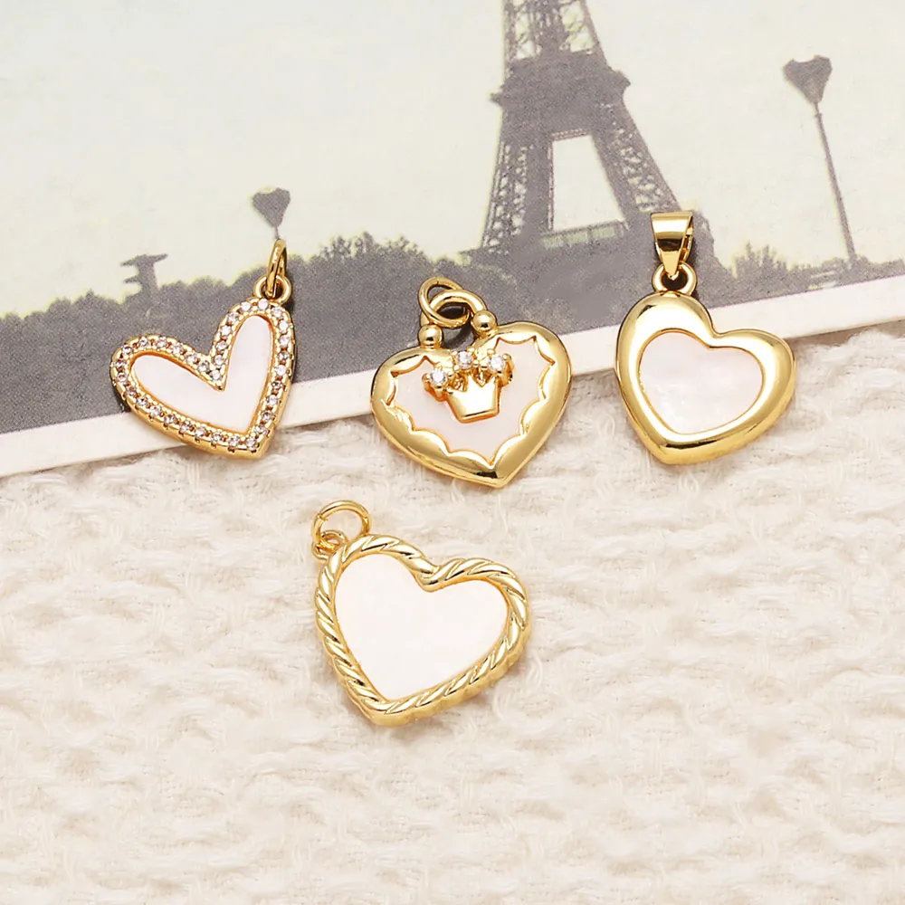 OCESRIO Trendy Shell Heart Pendant for Necklace Copper Gold Plated Cross Crown Heart Handmade Jewelry Making Component pdtb065