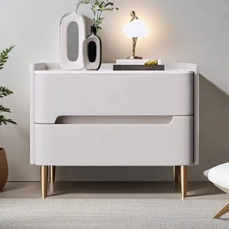 Modern Nightstand Furniture Bedside Table with Drawer Glossy Marble Top Gold Metal Legs Faux Leather