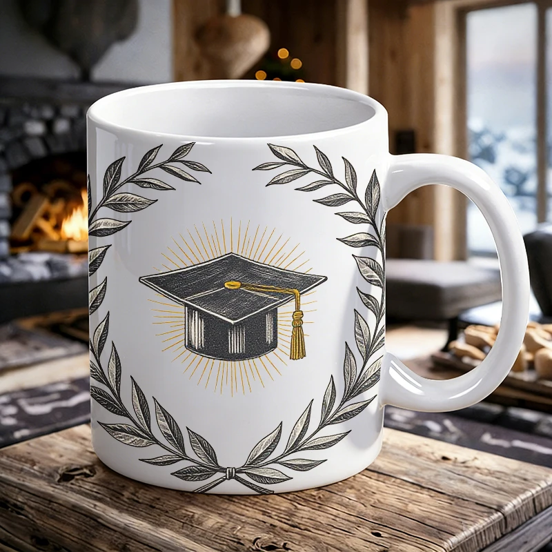 

Creative Hand-Painted Graduation Cap Ceramic Mug, Coffee Mug, Milk Cup,Office Tea Cup,Drinking Cup,Gift for Friends,Fade-Restant