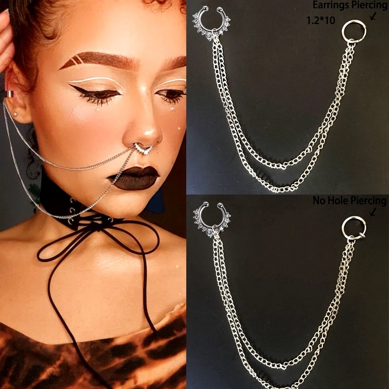 1PC Personality Nose Cuff Fake Septum Nose Ring Helix Earrings Face Ornaments Cz Zircon Body Chain Non Piercing Gothic Jewelry