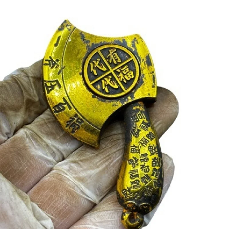 Best-selling brass axe with embossed "Fu" character and double dragon design, a small home decoration piece
