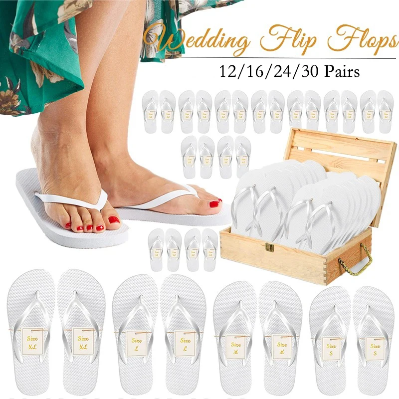12-30Pairs Wedding Flip Flops for Guests Bulk Hotel Spa Wedding Sandals Slippers With Size Favors Wedding Favors for Guests