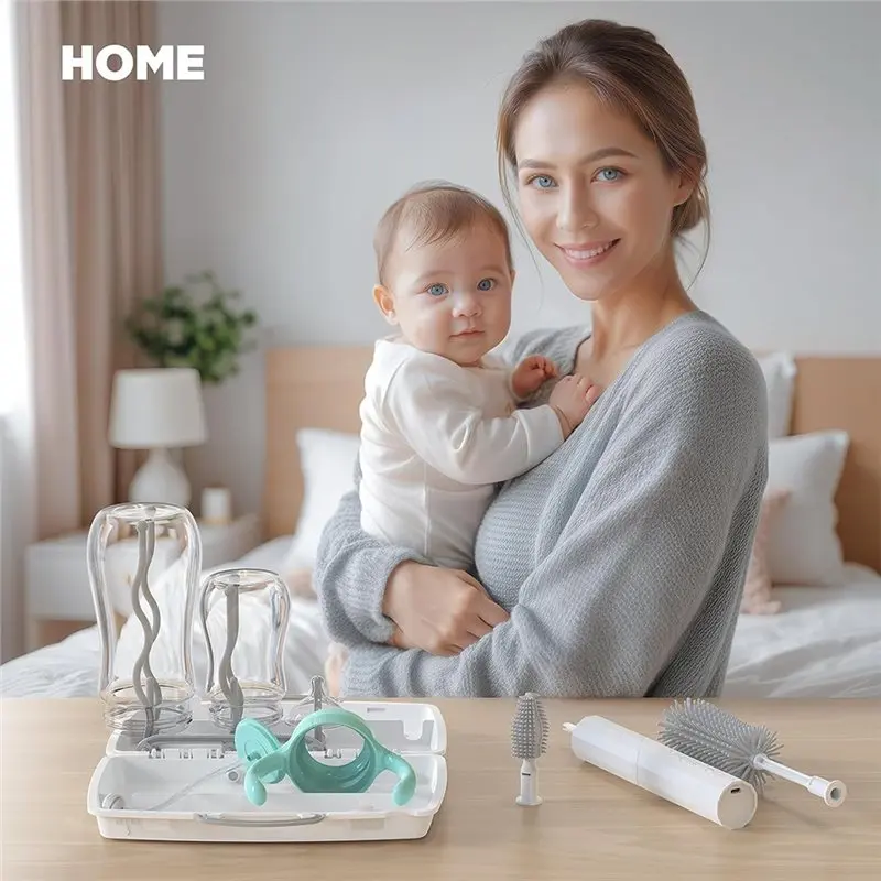 

2025 Trend Electric Bottle Cleaner Kit With Rotating Handle, Silicone Brushes, And Drying Rack For Efficient Cleaning