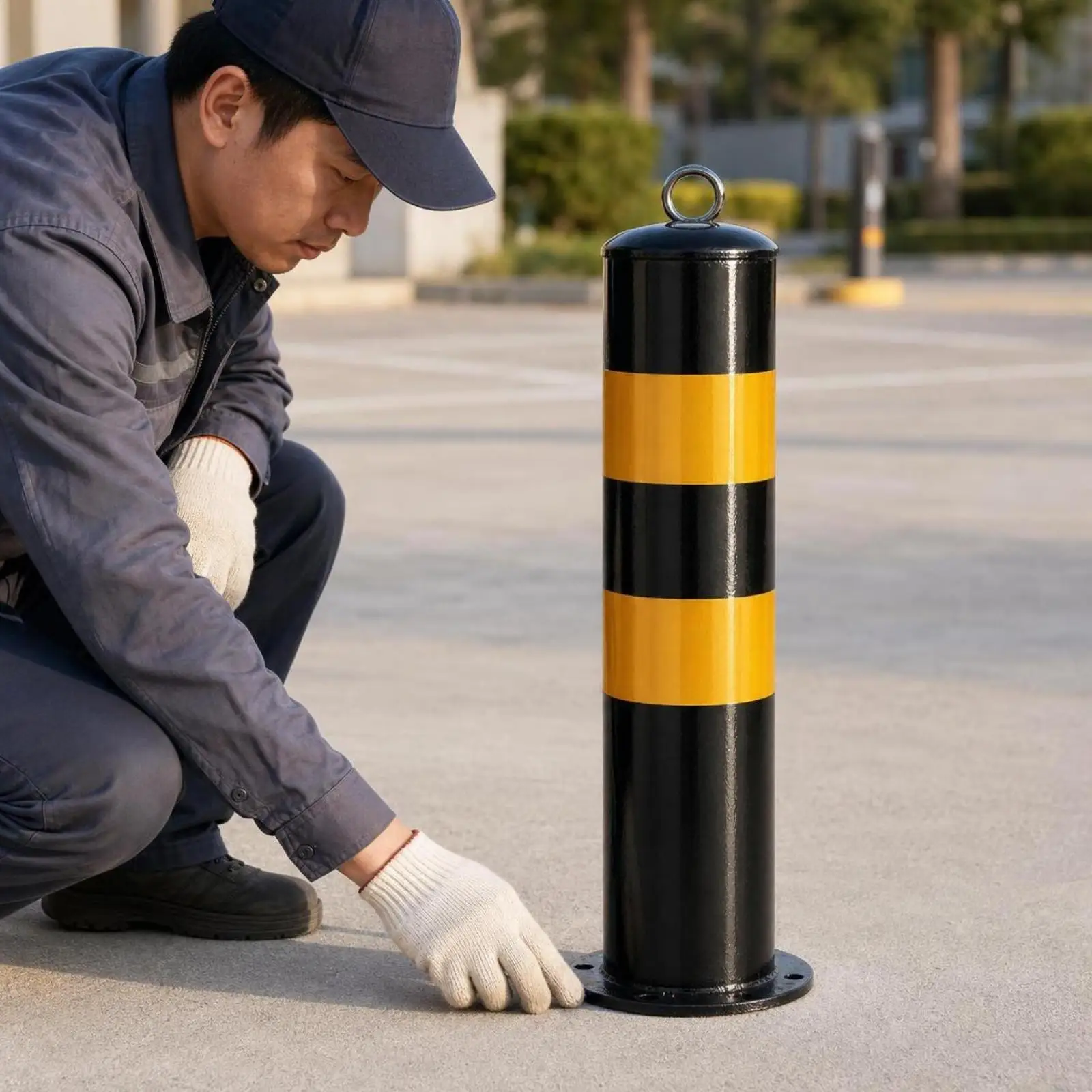 Reflective Road Safety Bollard Post Heavy Duty Steel Barrier for Street Parking Driveway Security Traffic Management Anti