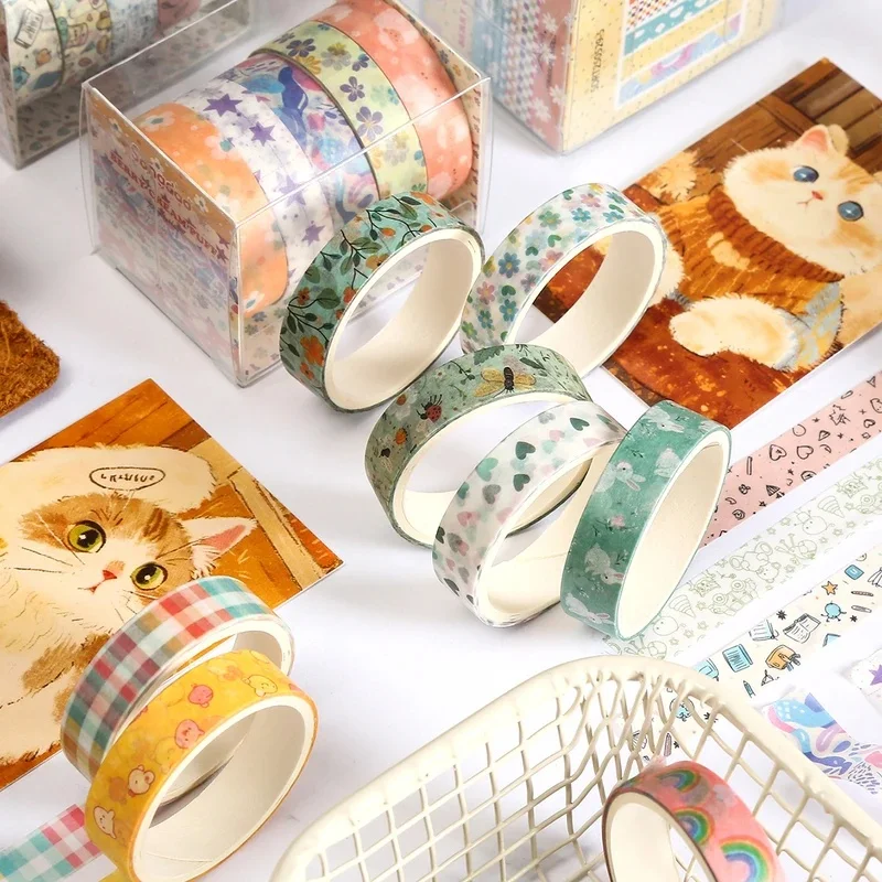 5 Rolls/Box 1cm X 2m Cute Cartoon Washi Tape, Animal Floral Multi Pattern For Scrapbook Journal Diy Gift Craft Decor Supplies