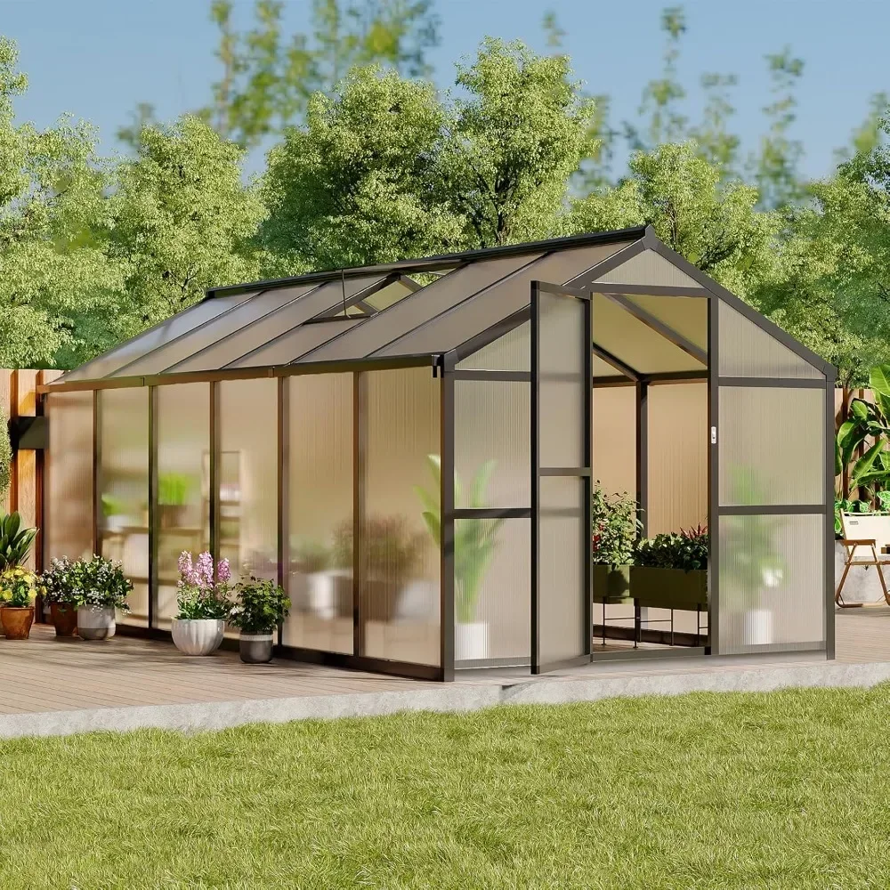 

8x12 FT Greenhouse for Outdoors, Polycarbonate Greenhouse with Roof Vent, Push-Pull Lockable Door, Aluminum Large Walk-in Greenh