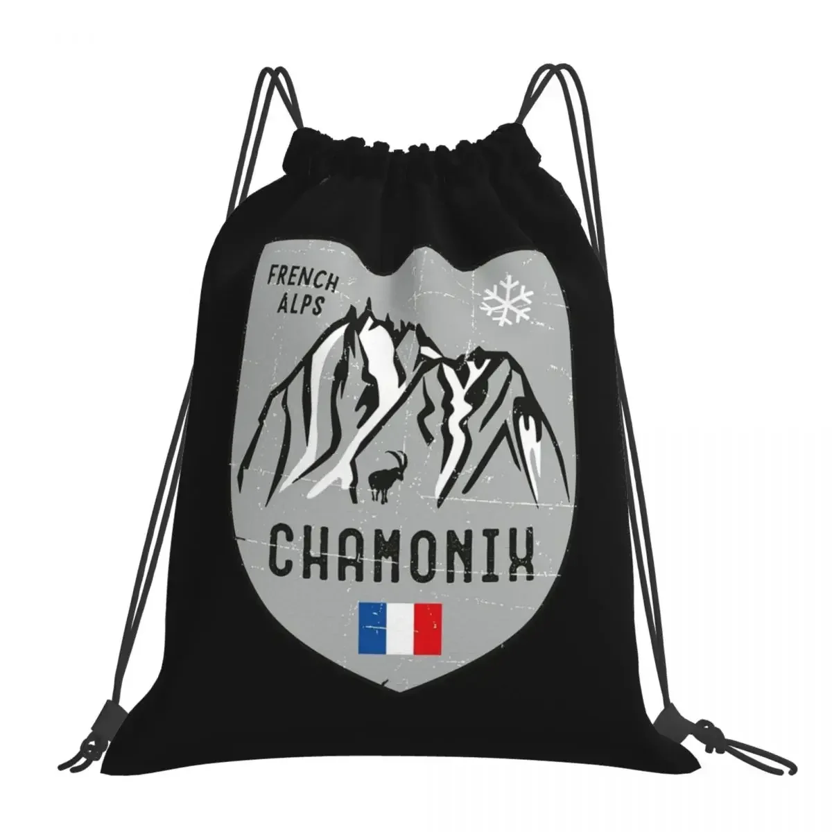 

Chamonix Mountain France Emblem Backpacks Drawstring Bags Drawstring Bundle Pocket Sports Bag BookBag For Travel School