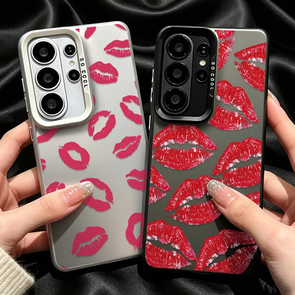 Black Red Lips Pattern For Samsung Galaxy S26 S25 S24 S23 S22 S21 S20 Ultra FE Plus Edge Plating Matte Cover Phone Case