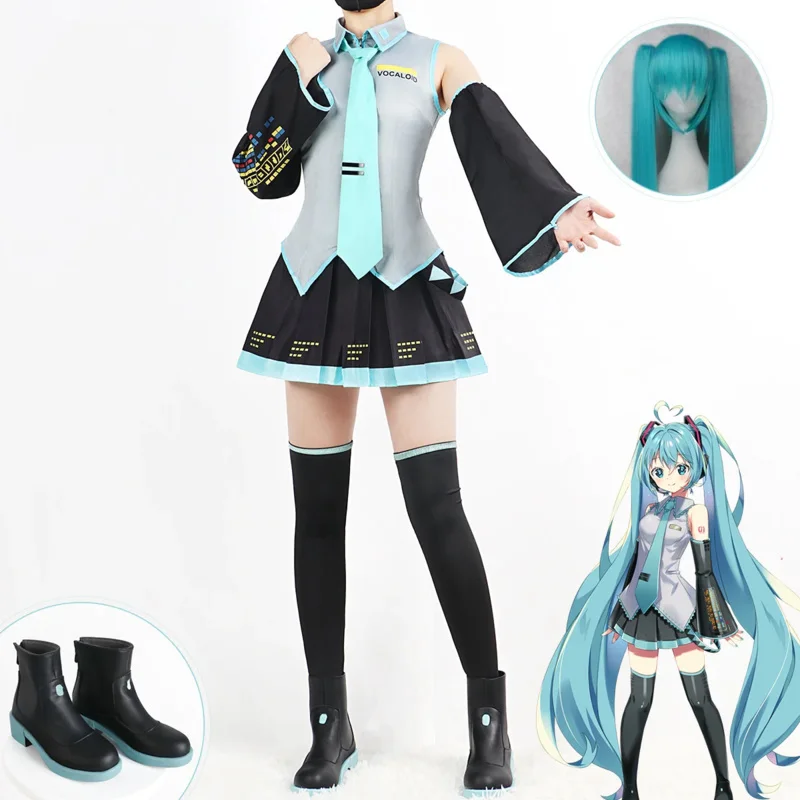 Miku anime cosplay costume wig headwear full set props Miku cosplay accessories Halloween party outfit for women girls