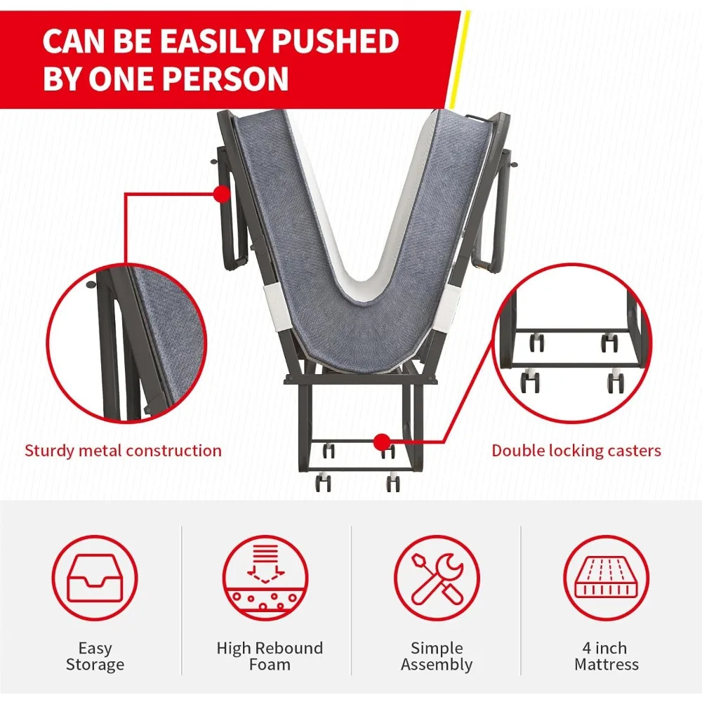 سرير قابل للطي مع مرتبة للبالغين، سرير ضيوف محمول مع 4 مرتبة إسفنجية ميموري وإطار معدني، مقاس مزدوج