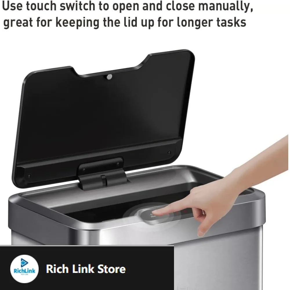 

Mirage-T 50 Liter / 13.2 Gallon Touchless Rectangular Motion Sensor Trash Can, Brushed Stainless Steel Finish