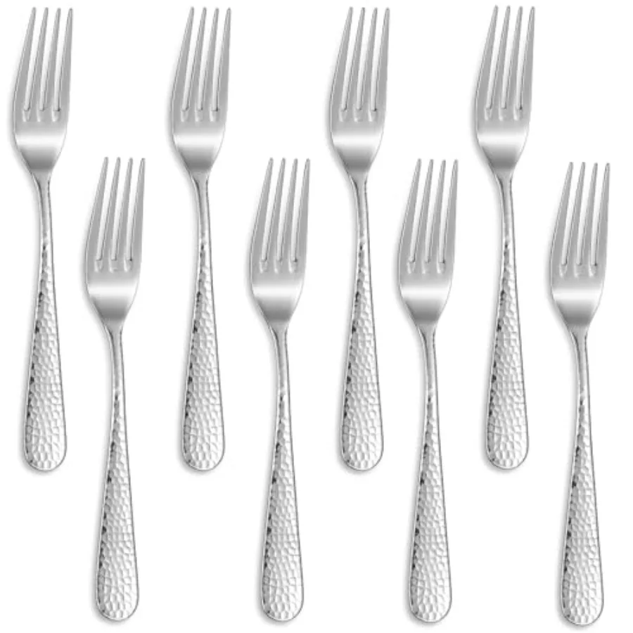 

Premium 8-Piece Louise Hammered Fork Set, 18/10 Stainl Steel, Fine Fork Set with Round Edge, Brightly-Mirror polished, Dishwash