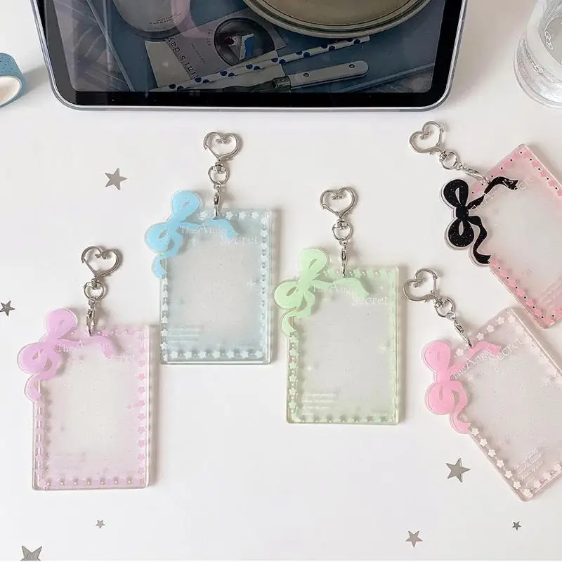 1Pcs Transparent Acrylic Glitter Photocard Holder Bow‑Heart Keychain For Kpop Merch Collection Accessories **** view 5