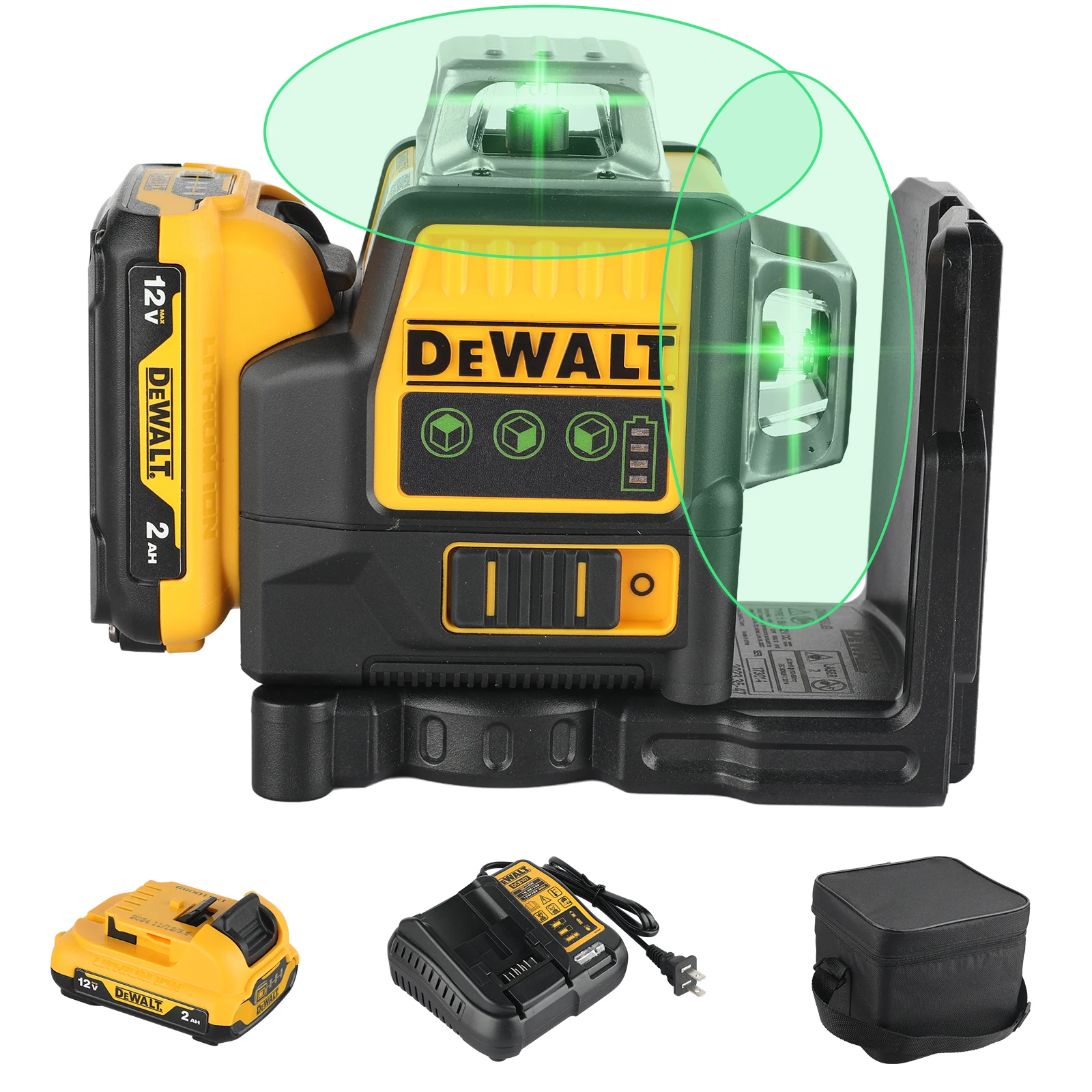 "2025 Nouveau!" DEWALT DW089LG 12 V laser horizontal 12 lignes 3 faces * 360 degrés lumière verte auto-nivelant outil de ligne t