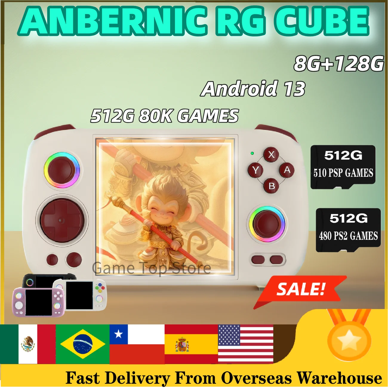 ANBERNIC RG Cube Video Handheld Game Console Android 13 Joystick T820 8G+128G 512G PSP PS2 GAMES RGCube Video Gaming Console