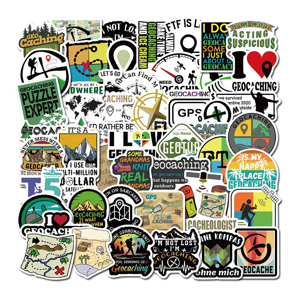 50pcs Outdoors Geocaching Stickers Funny Graffiti Decals for Luggage Scrapbook Skateboards Motorcycle Cars Helmet Stickers