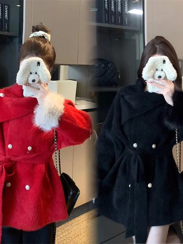 

Женская верхняя одежда больших размеров: двубортный пиджак с воротником, осенне-зимний, красный, элегантный, для повседневной носки