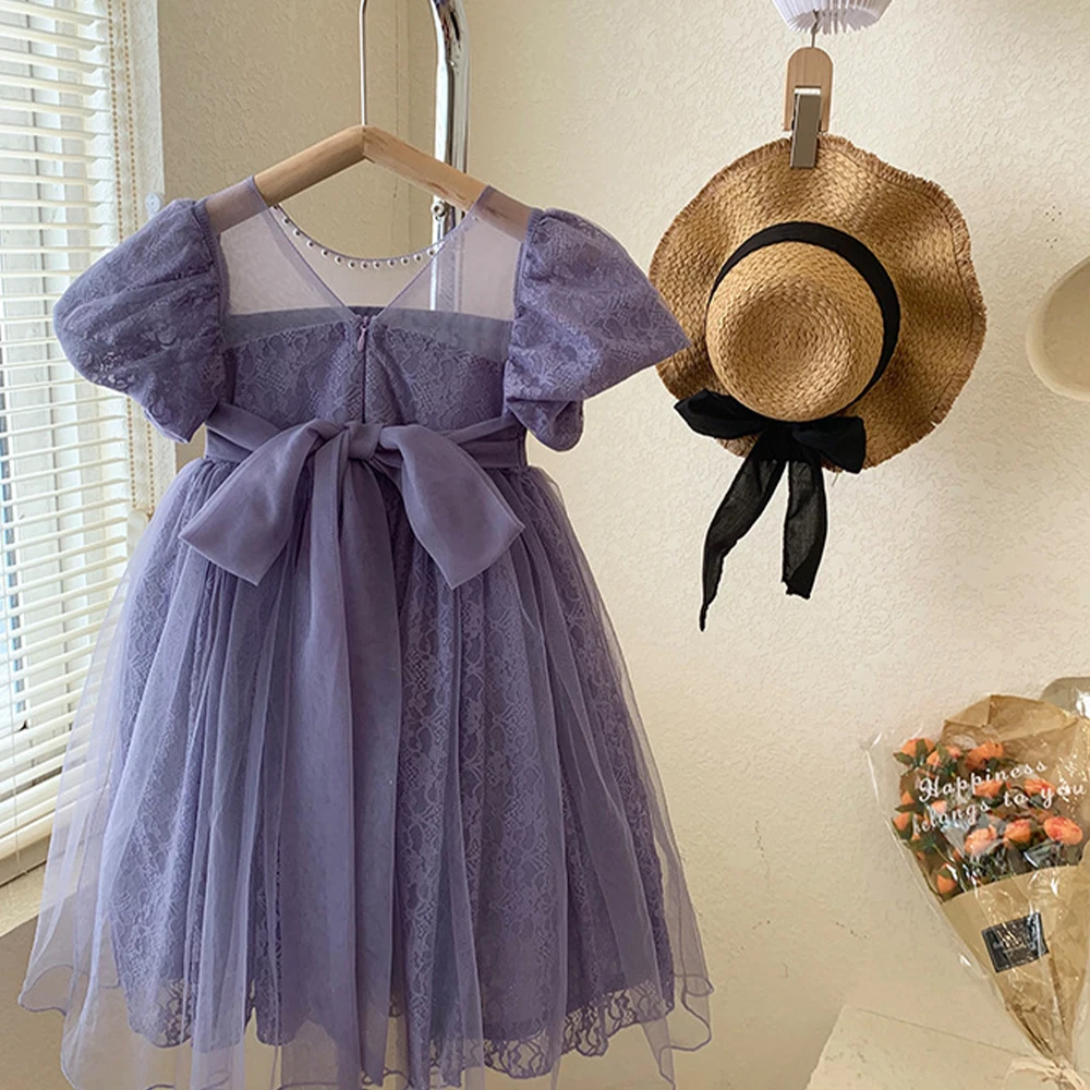 فساتين أطفال للبنات ملابس أطفال شبكية من الدانتيل فساتين صيفية صينية تقليدية لفتاة الزهور لحفلات الزفاف ملابس الفتيات