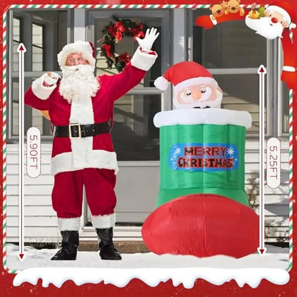 5FT Outdoor Christmas Inflatable Santa Surprise Holiday Decor with LED Lights and Easy Setup Weather-Resistant Yard Decoration