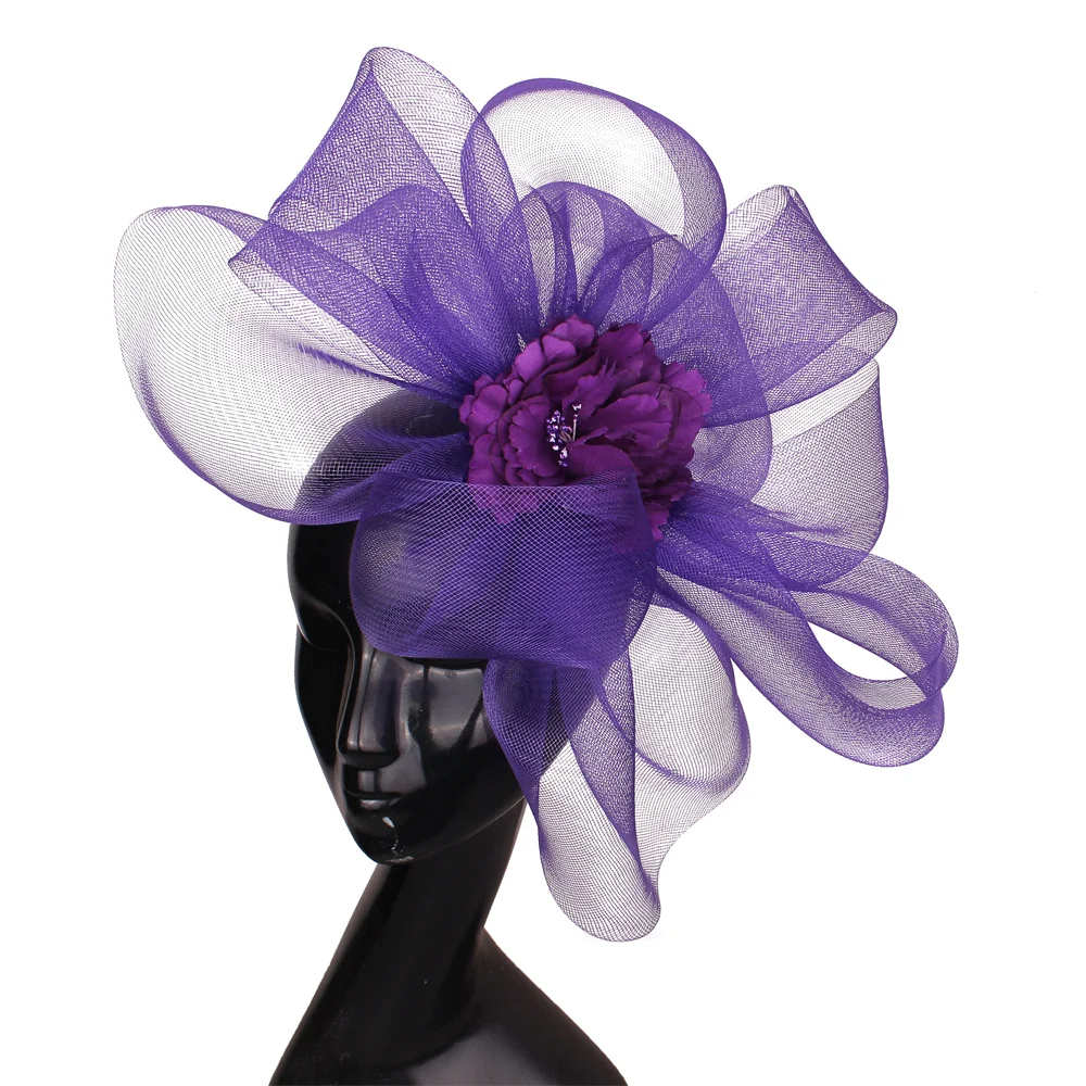 New Purple Fascinator Wedding Pillbox Hat Women Elegant Millinery Hats Hair Clip Church Ladies Party Headpiece Fashion Headwear